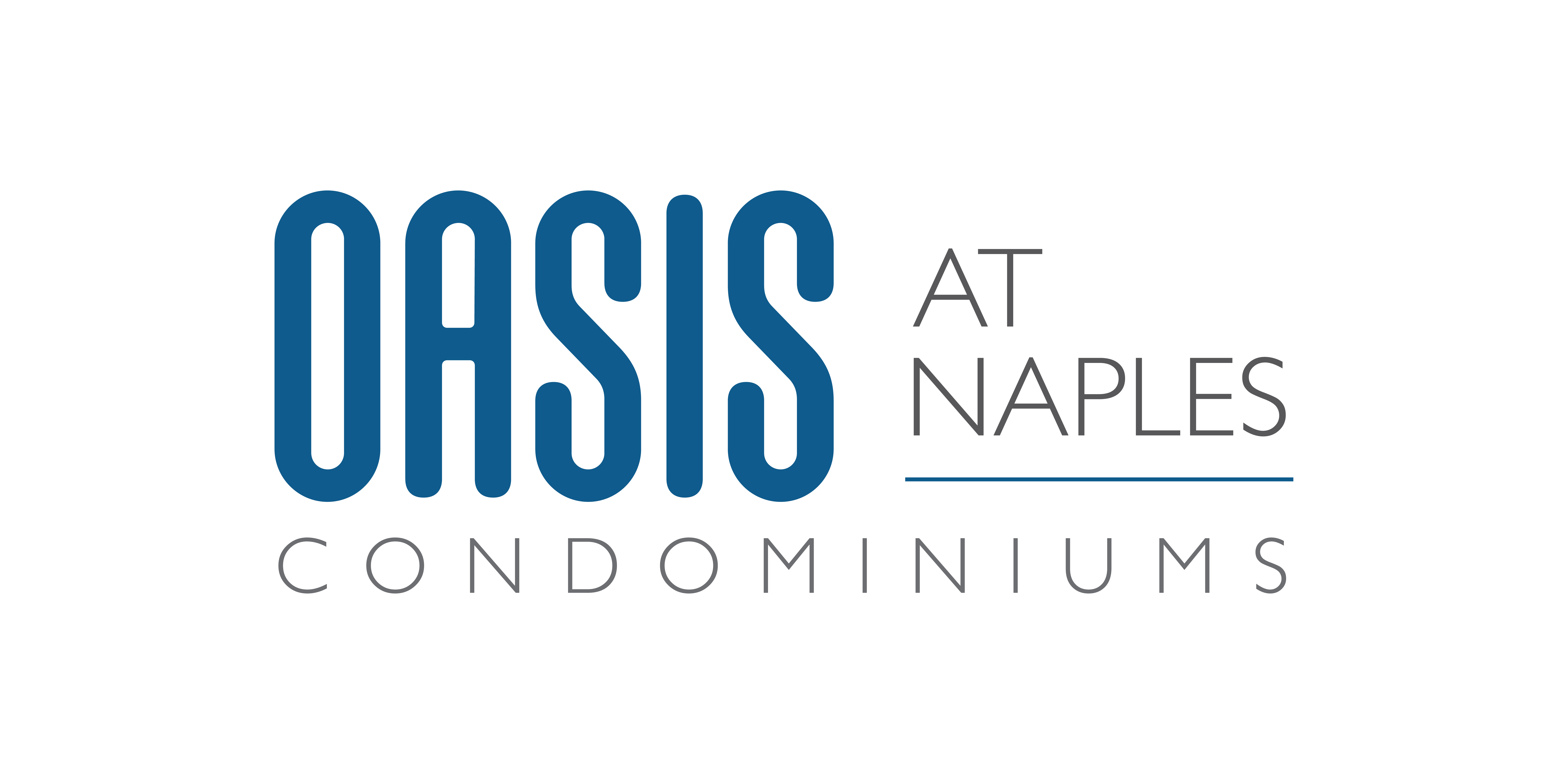 A logo with the text "OASIS AT NAPLES CONDOMINIUMS" in blue on a black background.